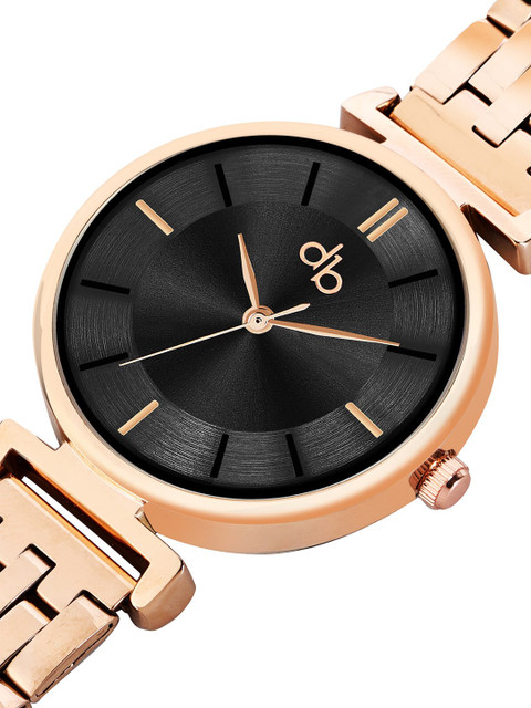 DressBerry Women Black Brass Dial & Stainless Steel Straps Analogue Watch DB-021-Black - Image 2