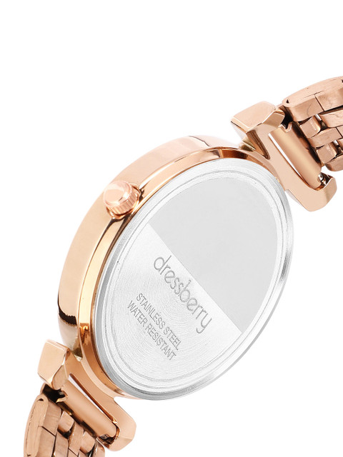 DressBerry Women Black Brass Dial & Stainless Steel Straps Analogue Watch DB-021-Black - Image 3