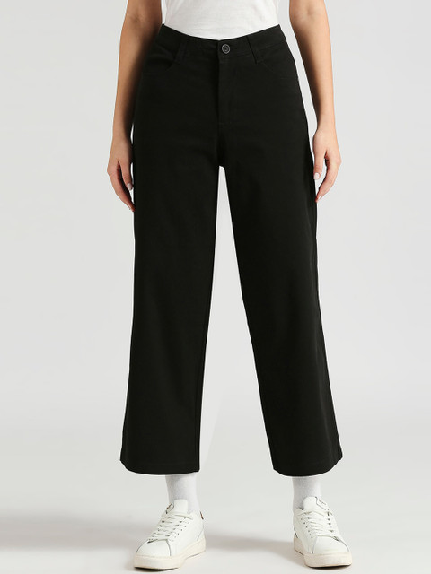 Pepe Jeans Women Mid-Rise Loose Fit Parallel Trousers With Round Pockets