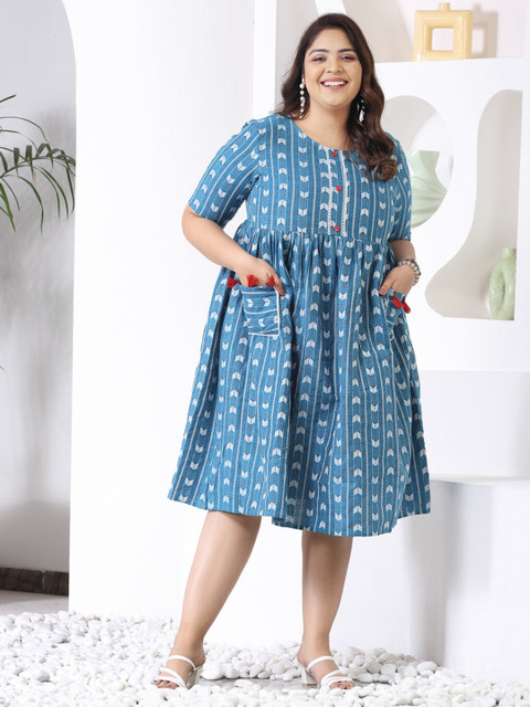 Little More By Stylum Plus Size Geometric Print A-Line Dress