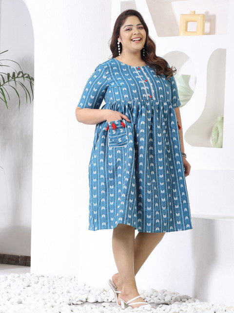 Little More By Stylum Plus Size Geometric Print A-Line Dress - Image 3