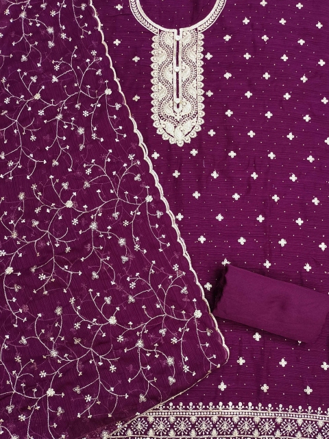 KALINI Ethnic Motifs Embroidered Sequinned Unstitched Dress Material - Image 3