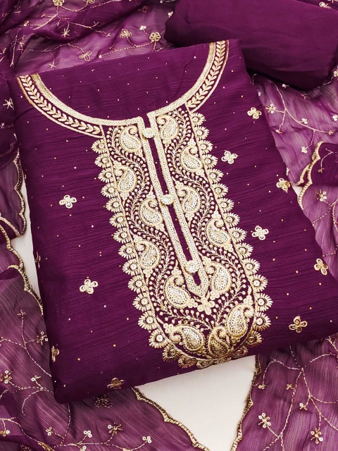 KALINI Ethnic Motifs Embroidered Sequinned Unstitched Dress Material - Image 2