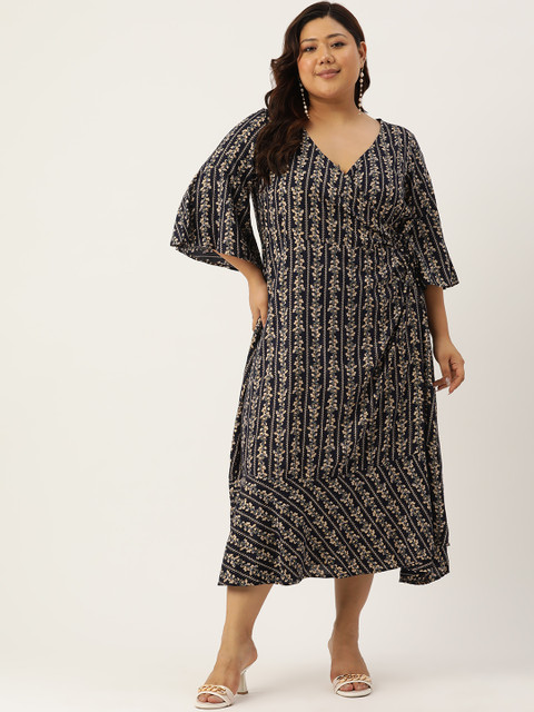 theRebelinme Plus Size Floral Print Layered Wrap Maxi Dress