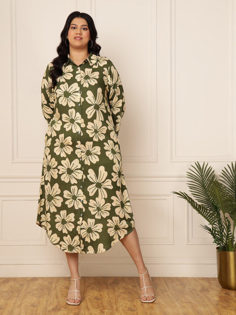 DEEBACO Plus Size Floral Printed A-Line Midi Dress - Image 2