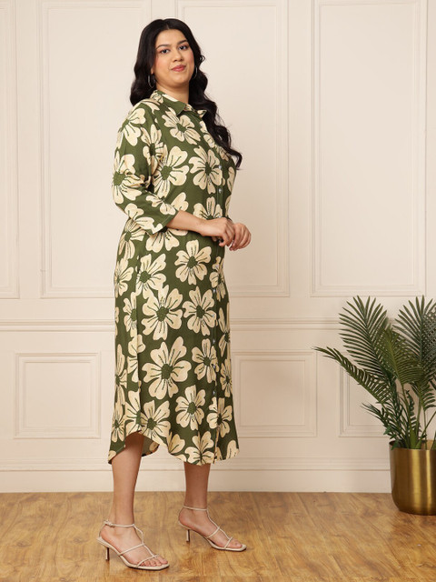 DEEBACO Plus Size Floral Printed A-Line Midi Dress - Image 4