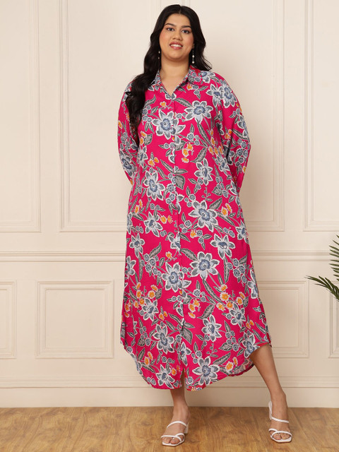 DEEBACO Plus Size Floral Print A-Line Midi Dress - Image 2