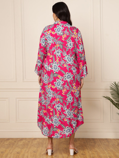 DEEBACO Plus Size Floral Print A-Line Midi Dress - Image 6