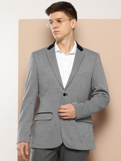INVICTUS Houndstooth Checked Slim Fit Blazer