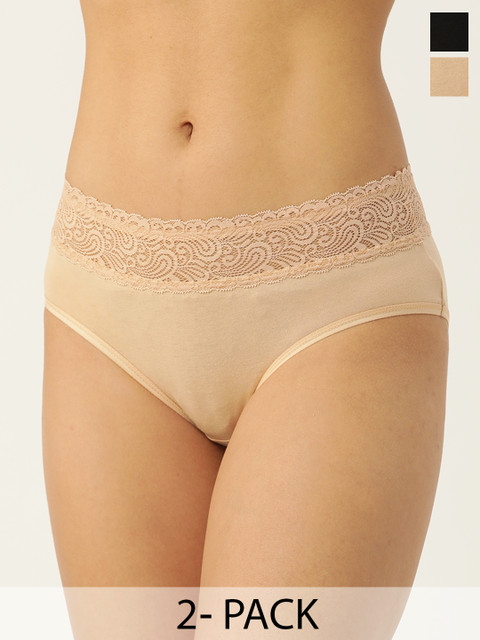 Leading Lady Pack of 2 Mid-Rise Laced Hipster Briefs