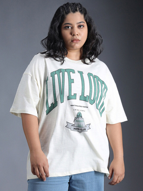 Freeform by High Star Plus Size Typography Printed Oversized Casual T-Shirt - Image 2