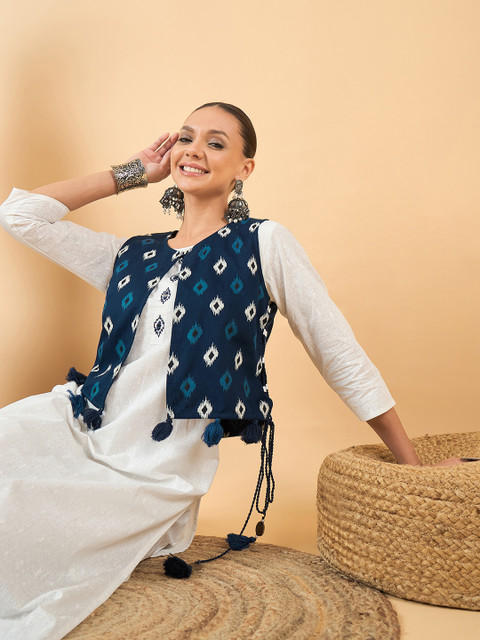 Anouk Off White Ethnic Motifs Printed Regular Cotton Kurta with Trousers