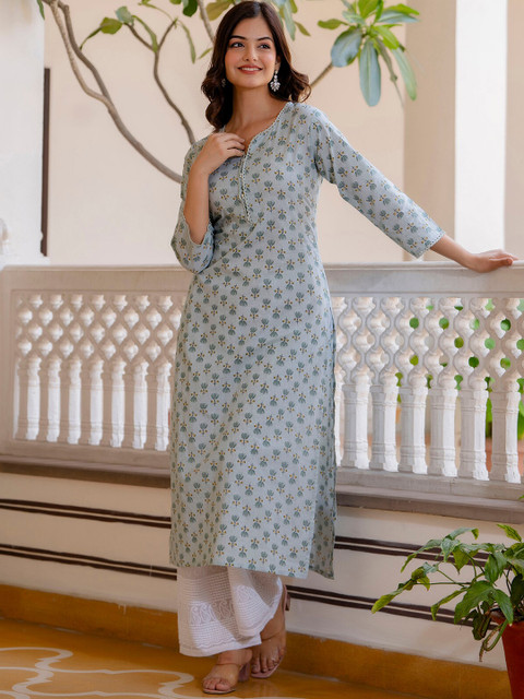 Nayo Ethnic Motifs Printed Cotton Straight Kurta - Image 4