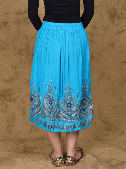 Exotic India Embroidered Flowers Flared Midi Skirt - Image 4