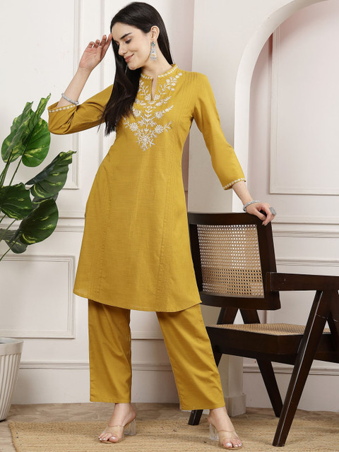 Nayam By Lakshita Women Solid Embroidered Tunic and Palazzo Co-ord Set - Image 6