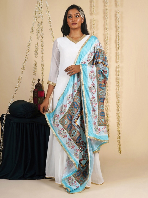 TEEJH Ethnic Motifs Printed Mirror Work Dupatta