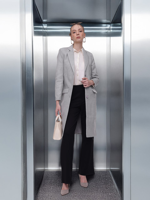 French Connection Notched Lapel Collar Longline Overcoat