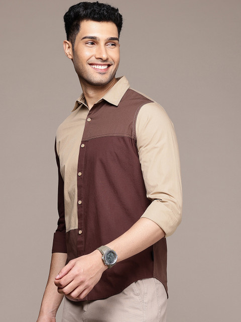 WROGN Colourblocked Cutaway Collar Pure Cotton Casual Shirt - Image 4