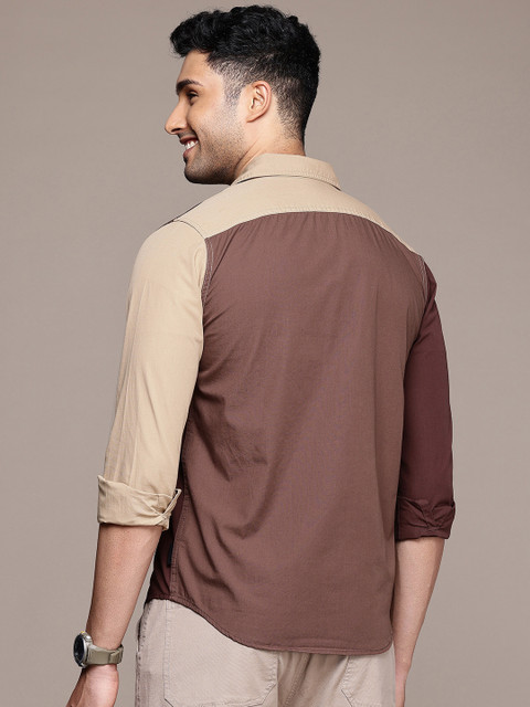 WROGN Colourblocked Cutaway Collar Pure Cotton Casual Shirt - Image 5