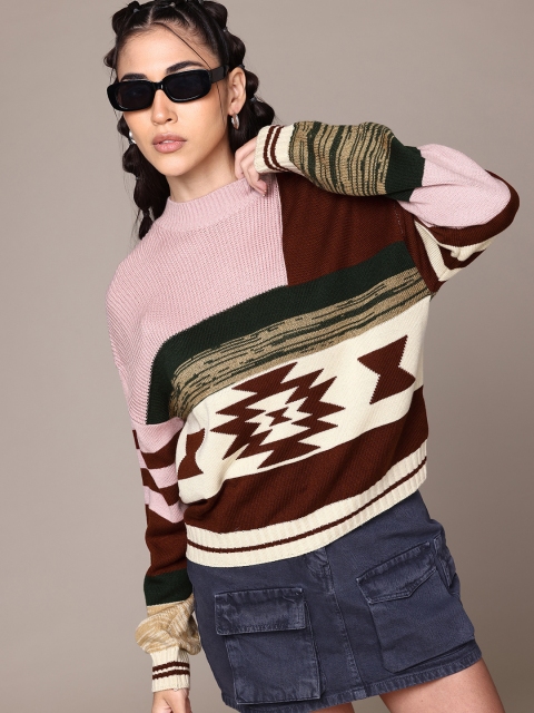 Roadster The Lifestyle Co. Acrylic Geometric Self Design Pullover