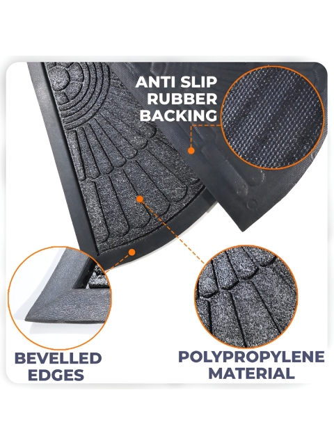 HOKIPO Grey & Black Textured Semi-circle Shaped Anti-Skid Doormat - Image 5