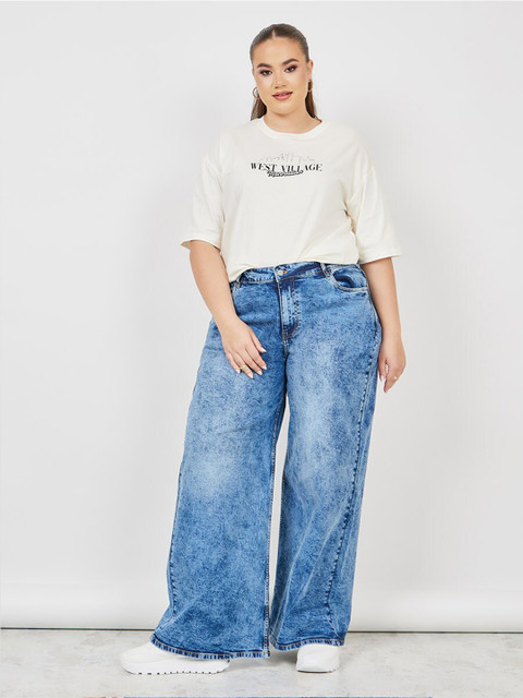 Styli Plus Size Typography Printed Drop Shoulder Sleeves Cotton Oversized T-shirt - Image 4