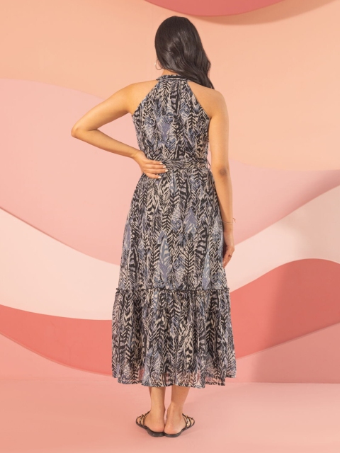 Polago Clothing Animal Printed Georgette A-Line Midi Dress - Image 5