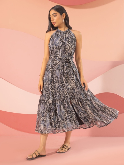 Polago Clothing Animal Printed Georgette A-Line Midi Dress - Image 4