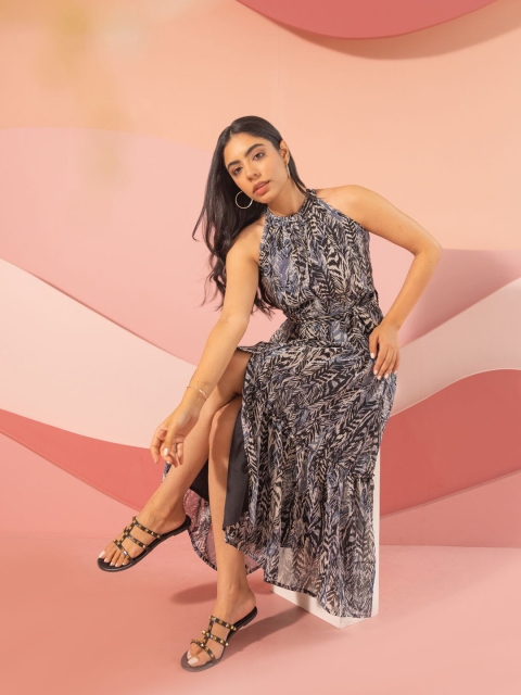 Polago Clothing Animal Printed Georgette A-Line Midi Dress - Image 6