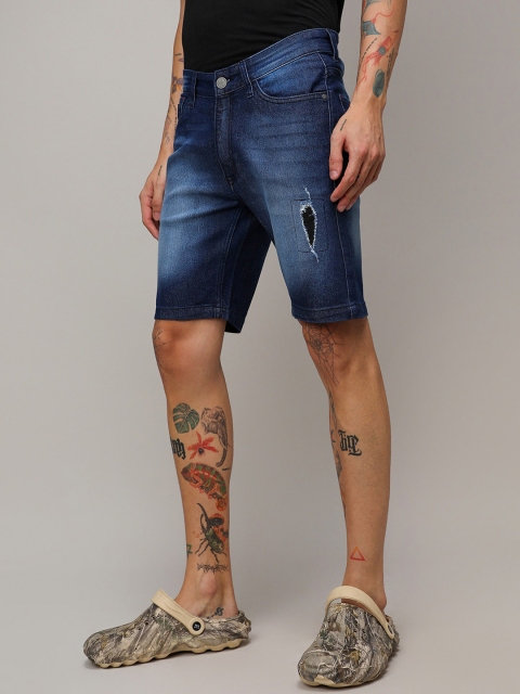 Campus Sutra Men Washed Mid-Rise Regular Fit Denim Shorts - Image 3