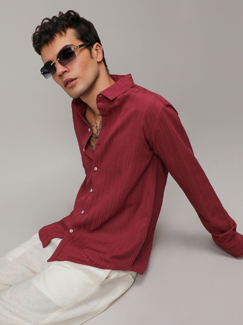 Campus Sutra Self-Design Striped Shirt - Image 7