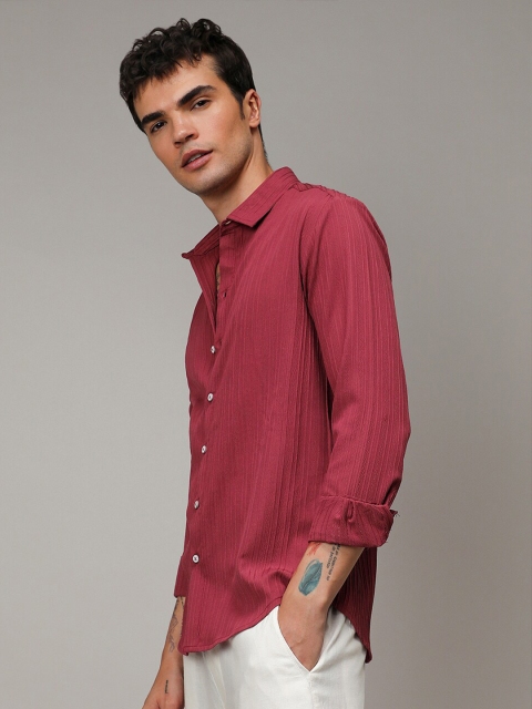 Campus Sutra Self-Design Striped Shirt - Image 3