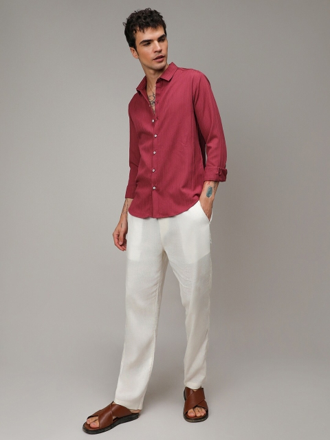 Campus Sutra Self-Design Striped Shirt - Image 5