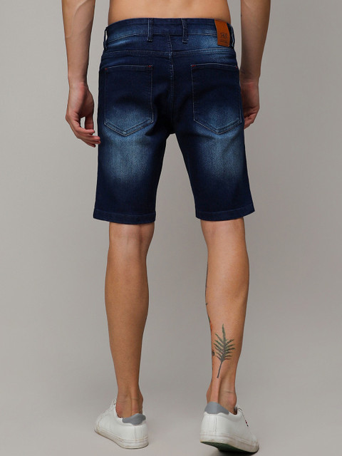 Campus Sutra Blue Men Washed Distressed Denim Shorts - Image 4
