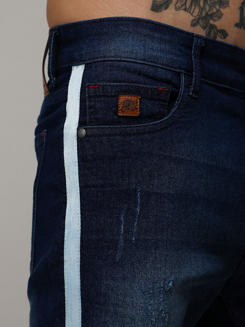 Campus Sutra Blue Men Washed Distressed Denim Shorts - Image 6