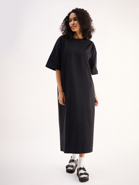 SASSAFRAS BASICS Round Neck Regular Sleeve Oversized Midi Dress