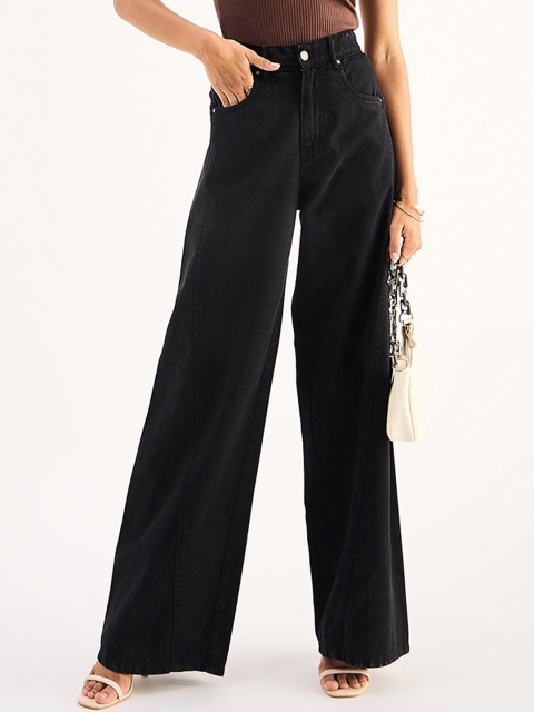SASSAFRAS BASICS Women Wide Leg High-Rise Clean Look Acid Wash Jeans