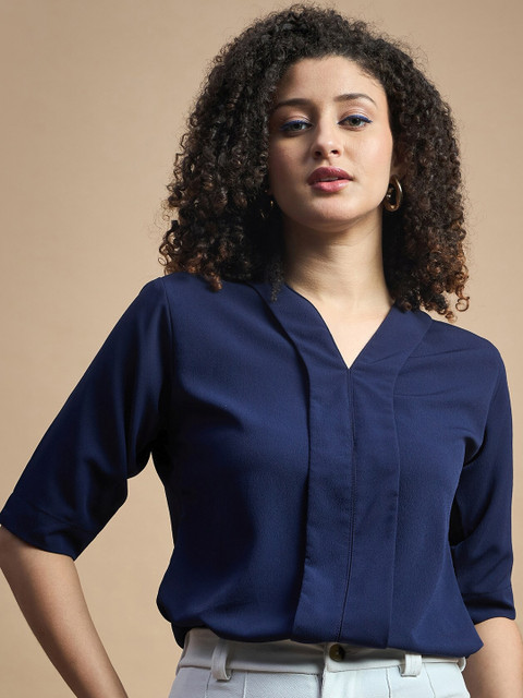 The Roadster Lifestyle Co. Navy Blue V-Neck Shirt Style Top