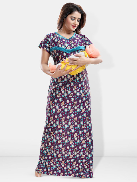 Be You Printed Satin Maternity Maxi Nightdress
