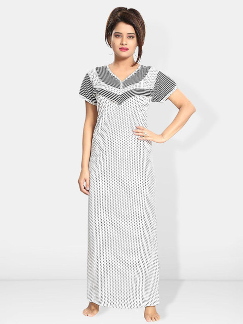 Be You Polka Dots Printed V-Neck Satin Maternity Maxi Nightdress
