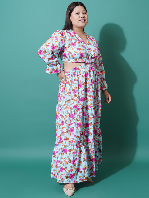 U&F Beyond Plus Size Floral Printed Bell Sleeves Cut-Outs Fit and Flare Maxi Dress - Image 3