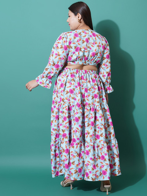 U&F Beyond Plus Size Floral Printed Bell Sleeves Cut-Outs Fit and Flare Maxi Dress - Image 4
