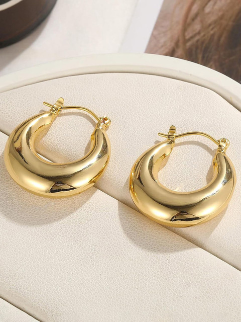 Shining Diva Fashion Gold-Plated Contemporary Hoop Earrings - Image 2