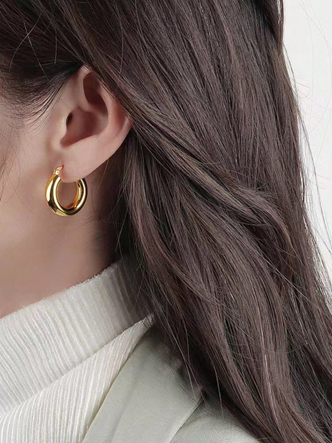 Shining Diva Fashion Gold-Plated Contemporary Hoop Earrings - Image 7