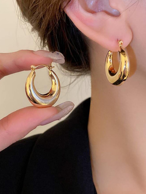 Shining Diva Fashion Gold-Plated Contemporary Hoop Earrings - Image 6