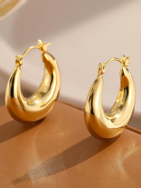 Shining Diva Fashion Gold-Plated Contemporary Hoop Earrings - Image 3