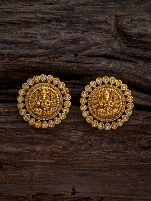 Kushal's Fashion Jewellery Gold-Plated Cubic Zirconia Studded Contemporary Studs Earrings