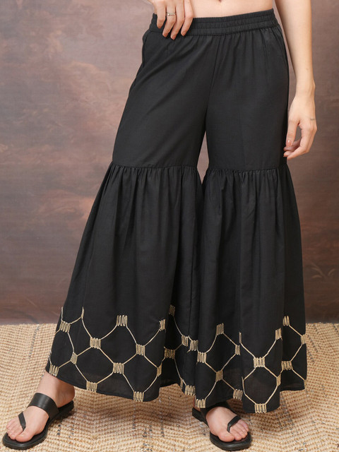 Vishudh Black Hem Design Flared Ethnic Palazzos