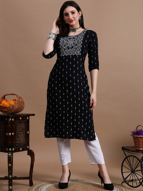 GLOWWORLD Floral Embroidered Straight Kurta - Image 2
