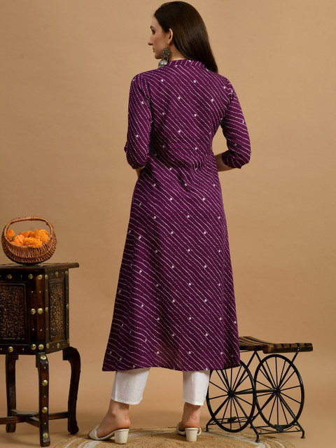 GLOWWORLD Striped Mandarin Collar A-Line Kurta - Image 4